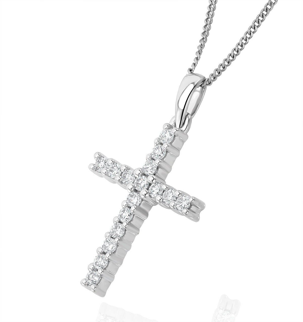 Lab Diamond Cross Pendant Necklace Claw Set 0.25ct H/Si 9K White Gold
